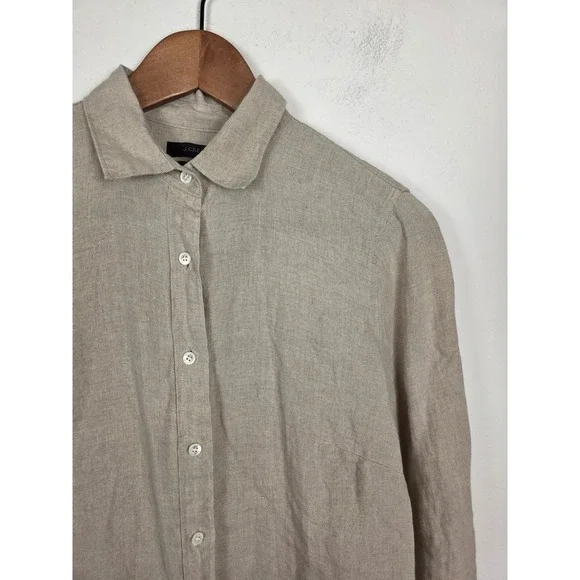 J.Crew Perfect Shirt Womens 2 Beige 100% Linen Long Sleeve Button Down 42841 - Picture 3 of 7